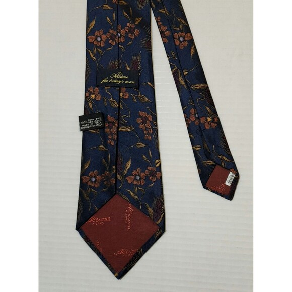 Alcione for Today's Man Silk Tie 4"x57.5" Navy Blue Floral Made in Italy - Picture 3 of 6
